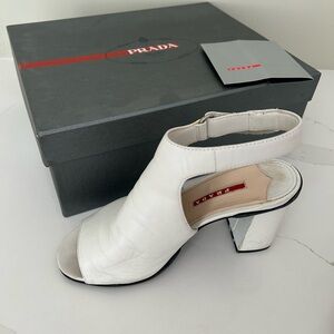 Prada White Slingback Peep-Toe Heels
